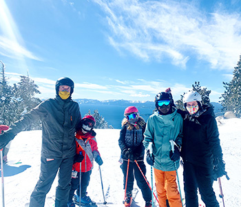 Ghelfi family at the top of Diamond Peak Ski Resort Incline Village North Lake Tahoe